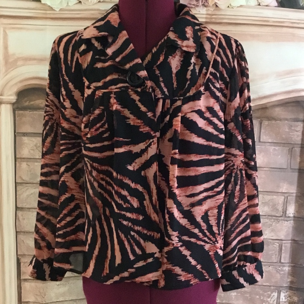 GUC Serenade NY Animal Print Sheer Blouse Sz. M
